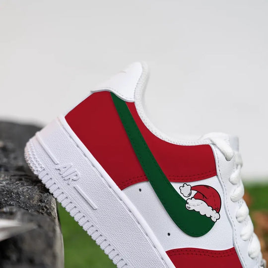 Custom Air Force 1 White Red Green Santa Hat Pattern