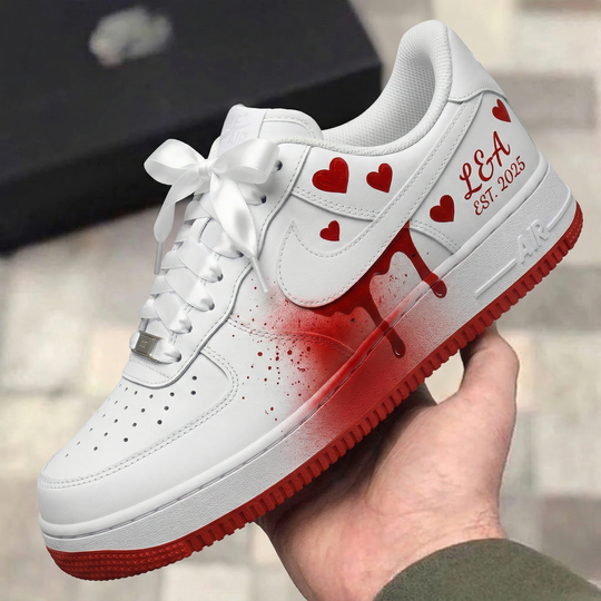 Custom Air Force 1 White Red Hearts Blood Drip