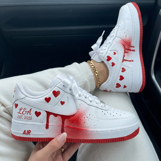 Custom Air Force 1 White Red Hearts Blood Drip