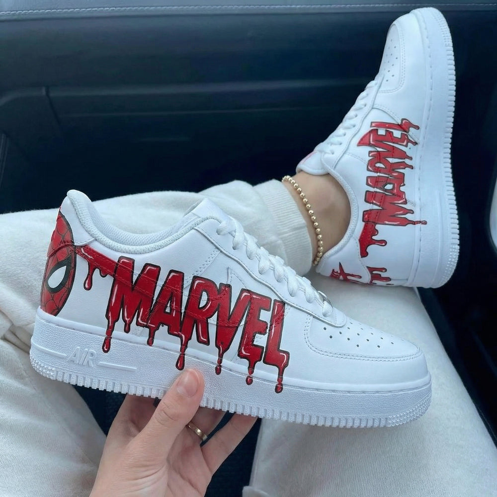 Custom Air Force 1 White Red Marvel Spiderman Logo
