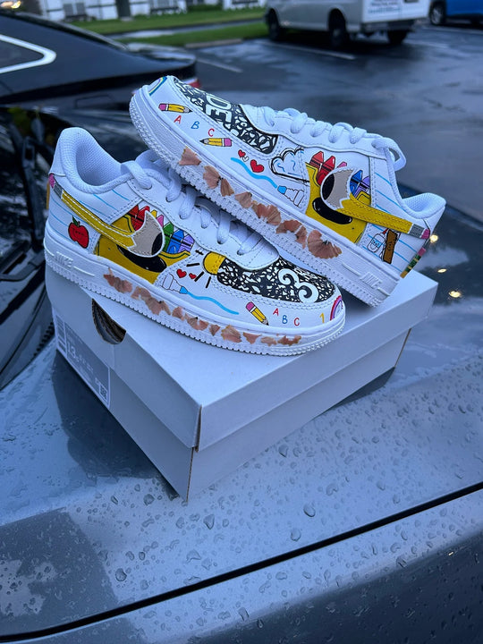 Custom Air Force 1 White School - Themed Pattern