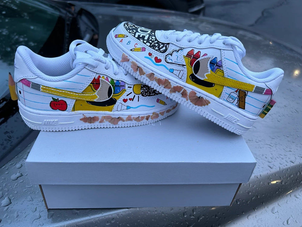 Custom Air Force 1 White School - Themed Pattern