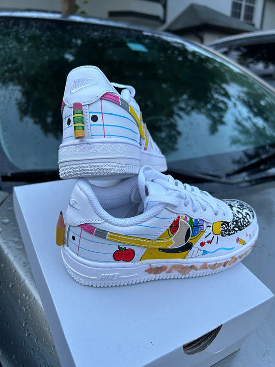 Custom Air Force 1 White School - Themed Pattern