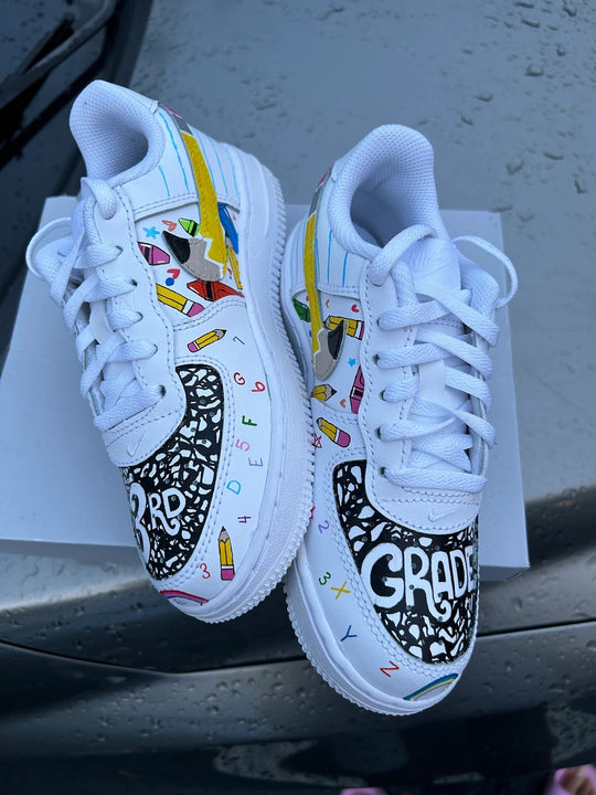 Custom Air Force 1 White School - Themed Pattern
