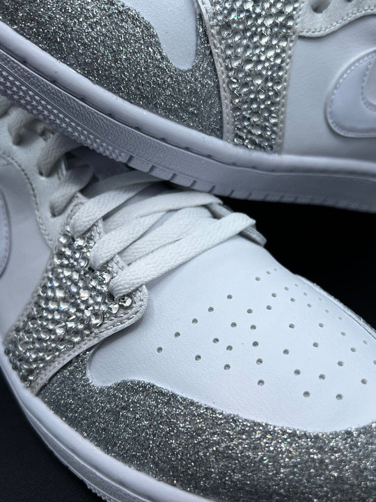 Custom Air Jordan 1 White Silver Glitter Rhinestones