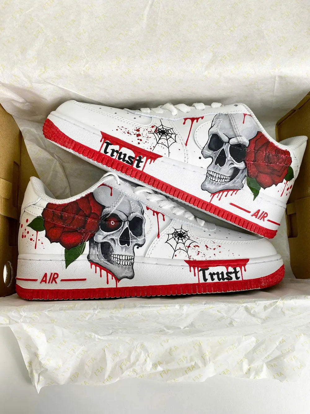 Custom Air Force 1 White Skull And Rose Pattern