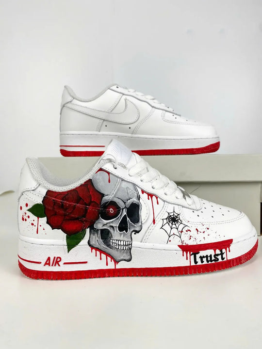 Custom Air Force 1 White Skull And Rose Pattern