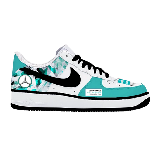 Custom Air Force 1 White Teal Mercedes AMG Petronas Formula One Team Pattern