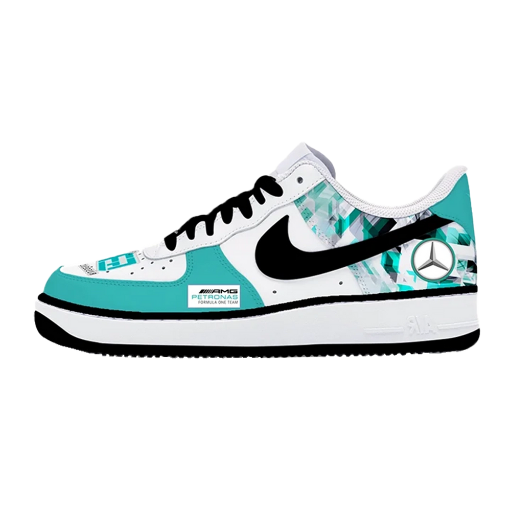 Custom Air Force 1 White Teal Mercedes AMG Petronas Formula One Team Pattern