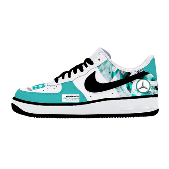 Custom Air Force 1 White Teal Mercedes AMG Petronas Formula One Team Pattern