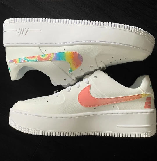 Custom Air Force 1 White Tie - Dye Swoosh