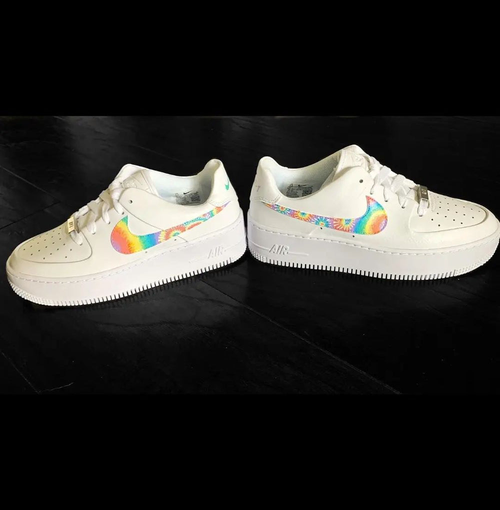 Custom Air Force 1 White Tie - Dye Swoosh