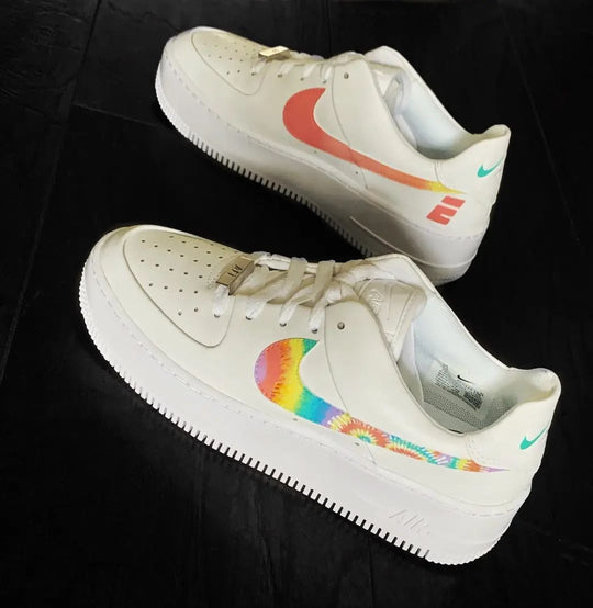 Custom Air Force 1 White Tie - Dye Swoosh