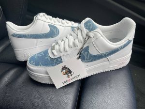 Custom Air Force 1 White With Baby Blue And LV Pattern 