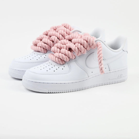 Custom Air Force 1 White With Baby Pink Rope Laces