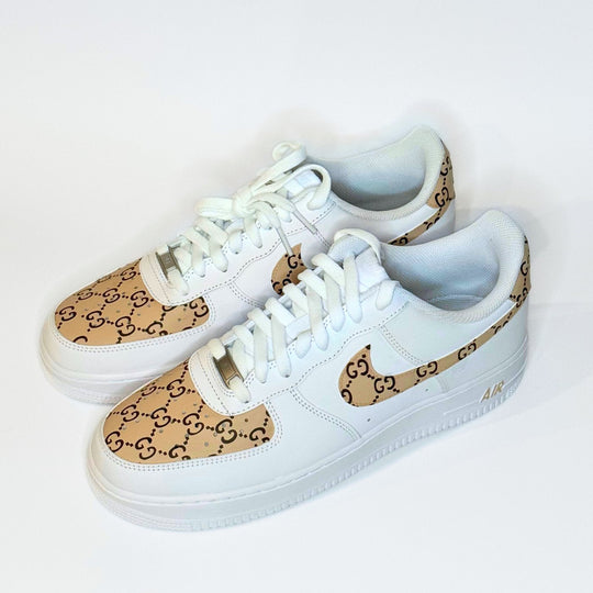 Custom Air Force 1 White With Beige GG Pattern 