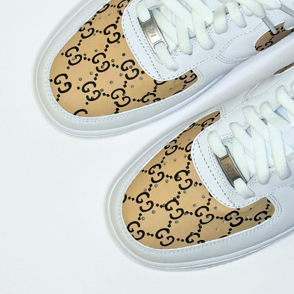 Custom Air Force 1 White With Beige GG Pattern 