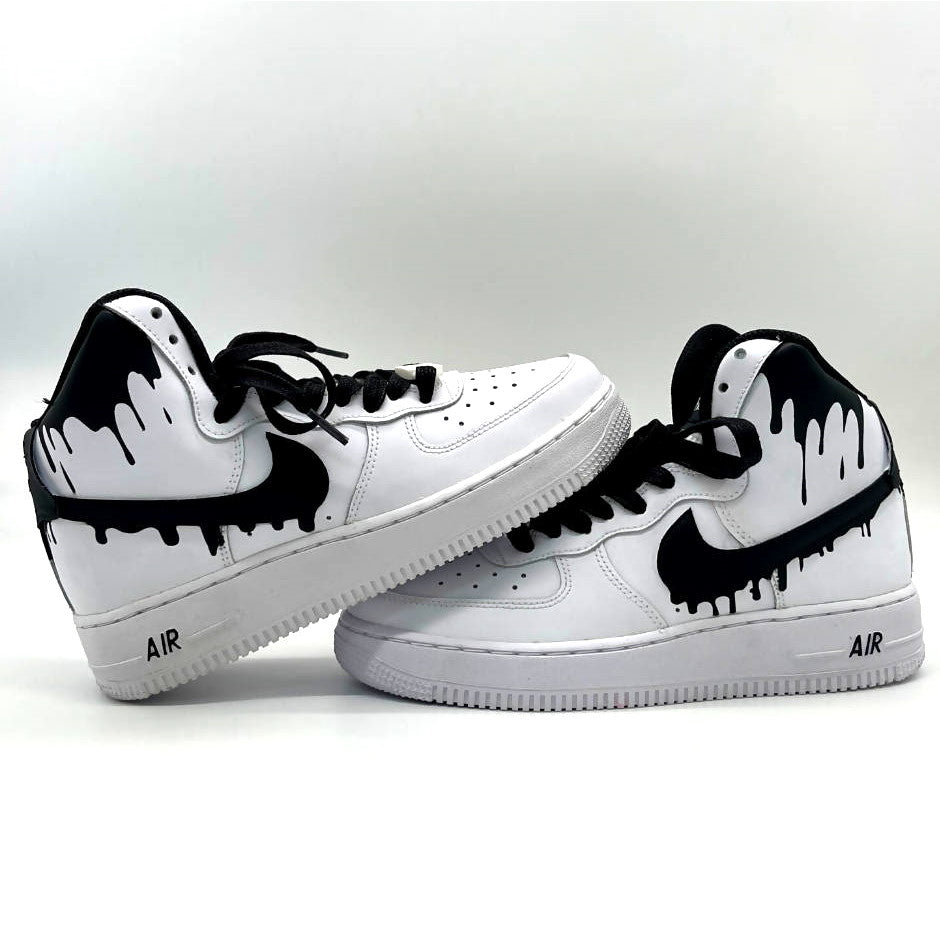 Custom Air Force 1 White With Black Drip Pattern 