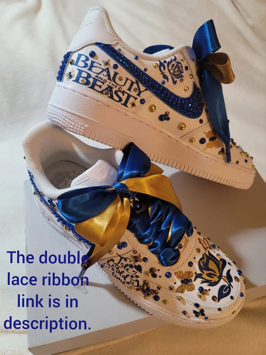 Custom Air Force 1 White With Blue And Gold Embellishments