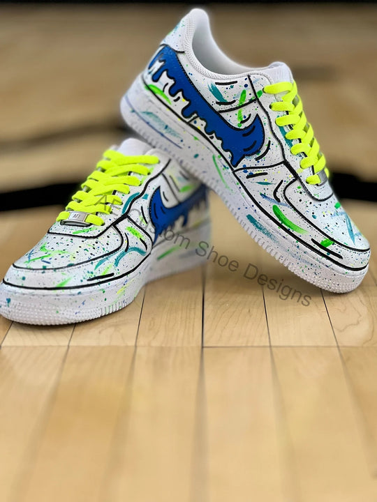 Custom Air Force 1 White With Blue Green Splatter