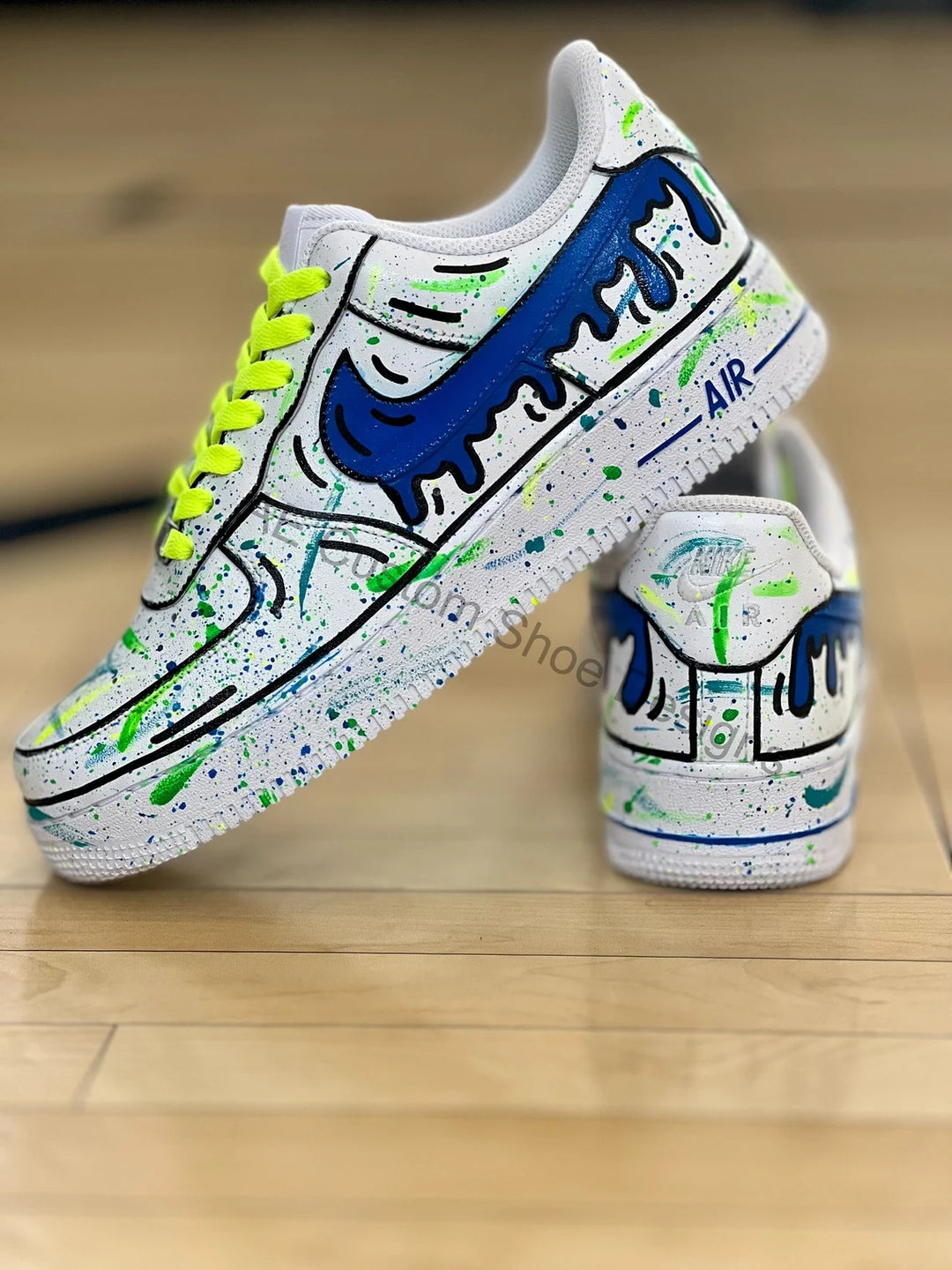 Custom Air Force 1 White With Blue Green Splatter