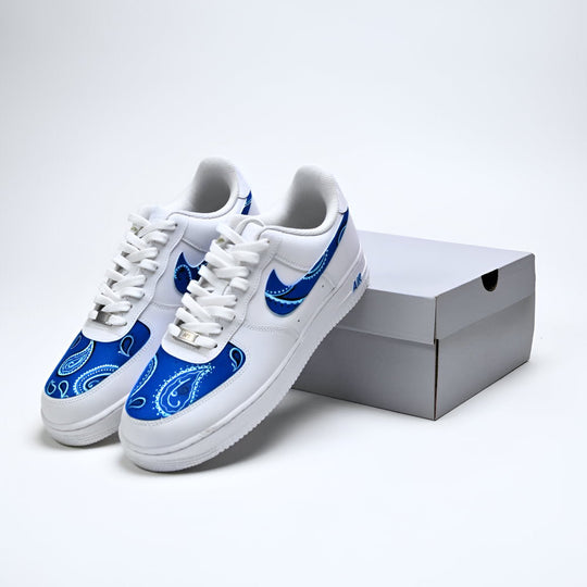 Custom Air Force 1 White With Blue Paisley Pattern 