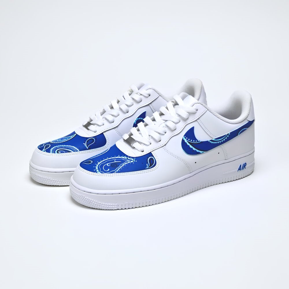 Custom Air Force 1 White With Blue Paisley Pattern 