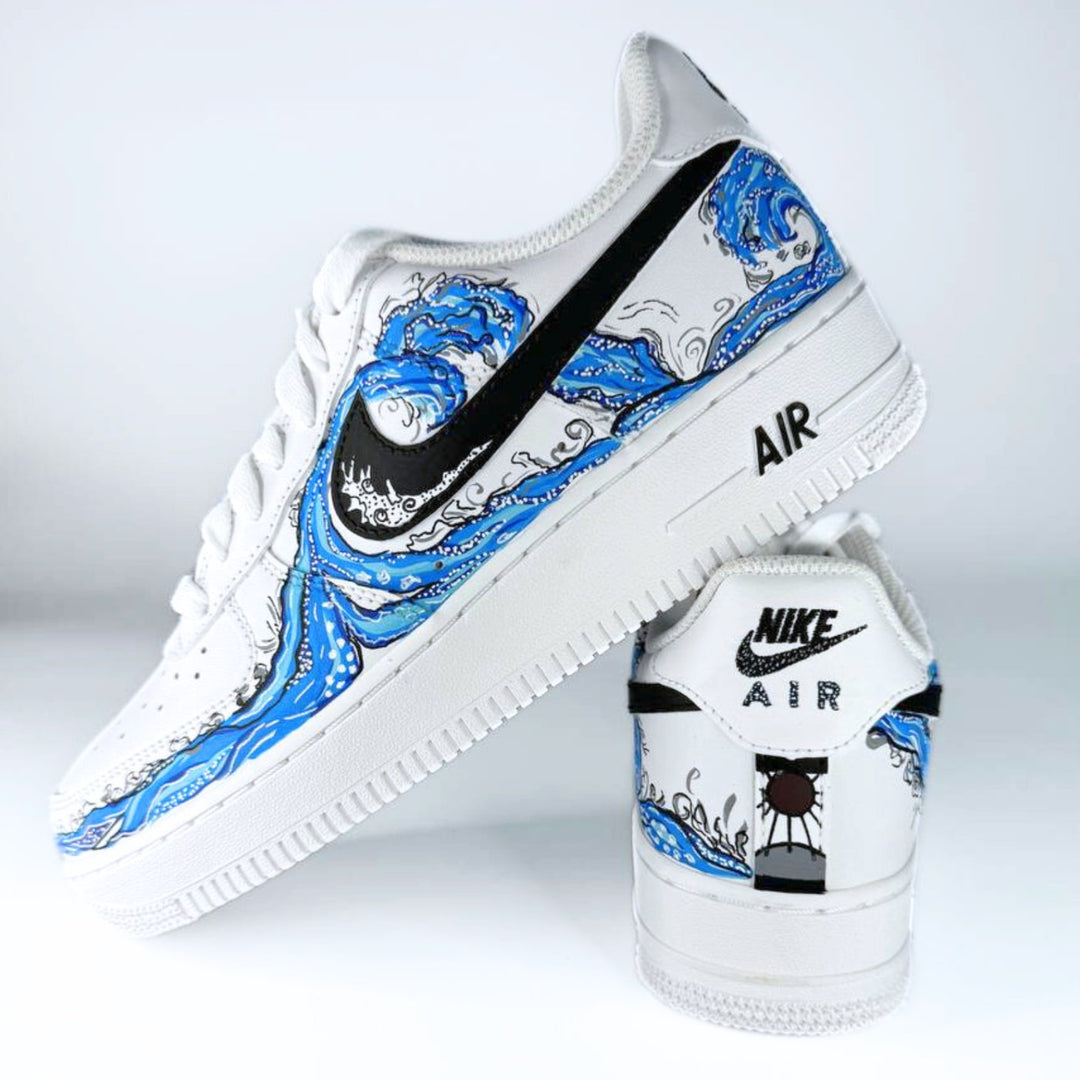 Custom Air Force 1 White With Blue Wave Pattern 