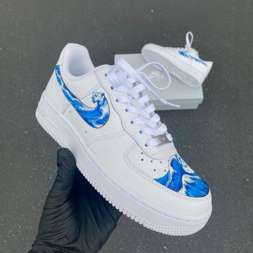Custom Air Force 1 White With Blue Wave Pattern 