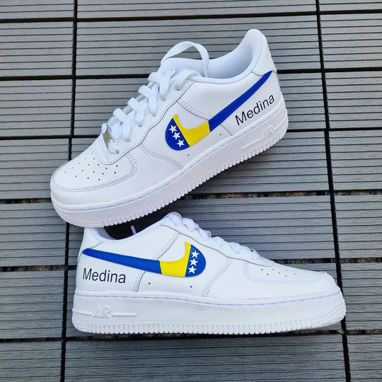 Custom Air Force 1 White With Bosnia Herzegovina Flag Swoosh