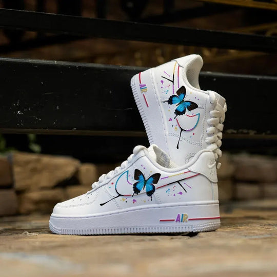Custom Air Force 1 White With Butterflies And Paint - Splatter Design