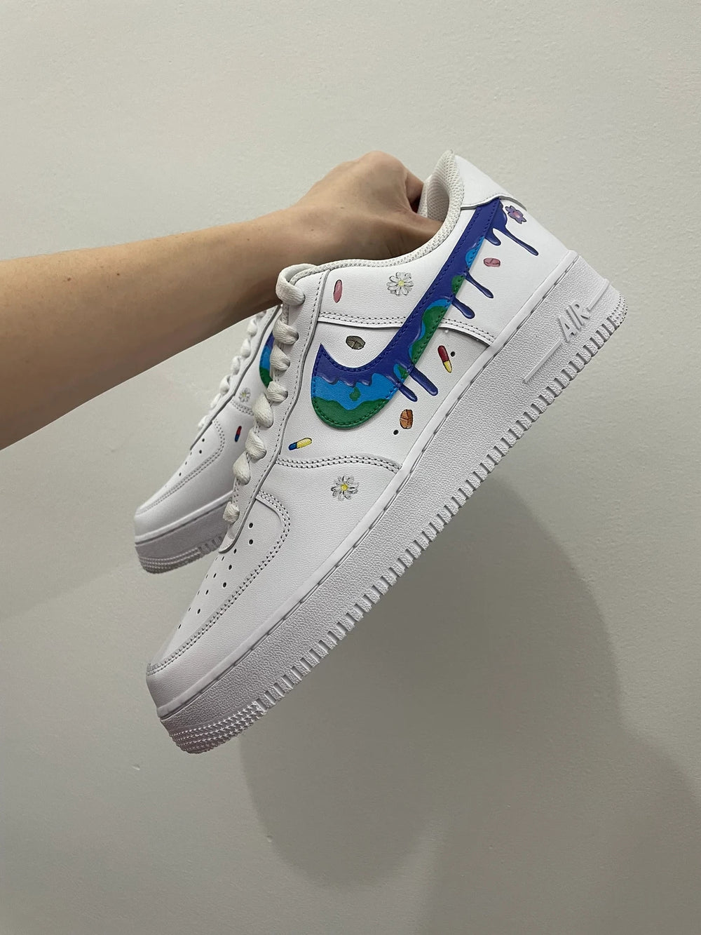 Custom Air Force 1 White With Butterfly Drips And Portrait