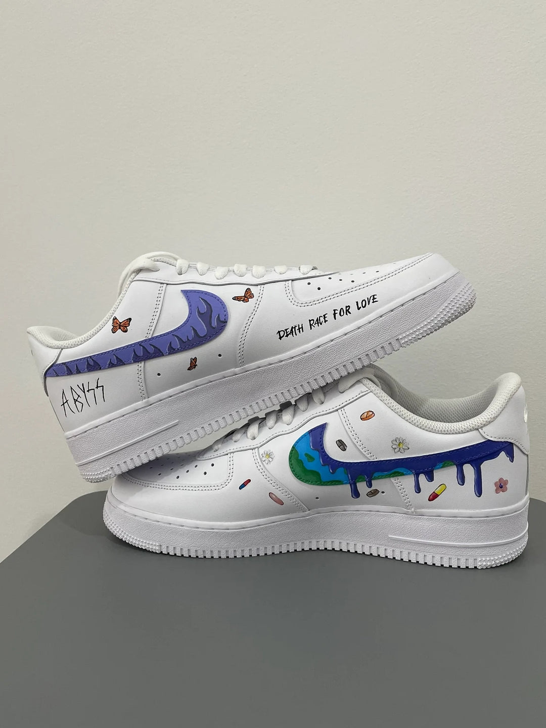 Custom Air Force 1 White With Butterfly Drips And Portrait