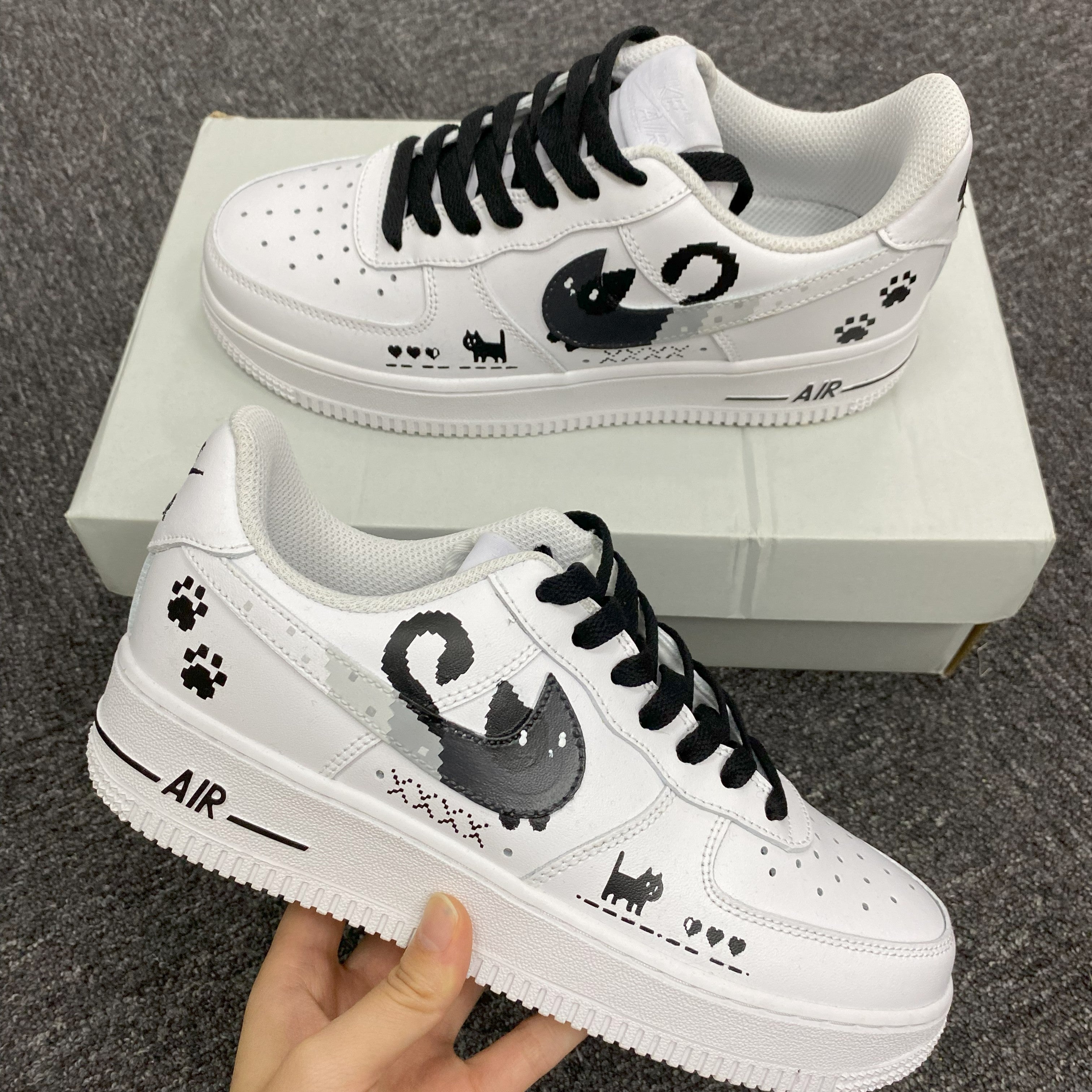 Custom Air Force 1 White With Cat And Paw Prints