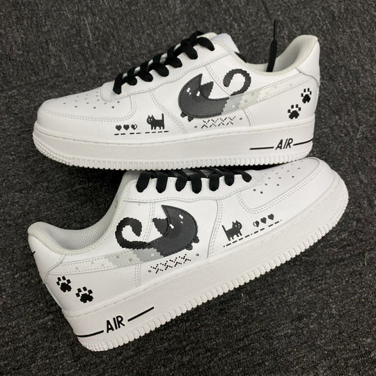 Custom Air Force 1 White With Cat And Paw Prints