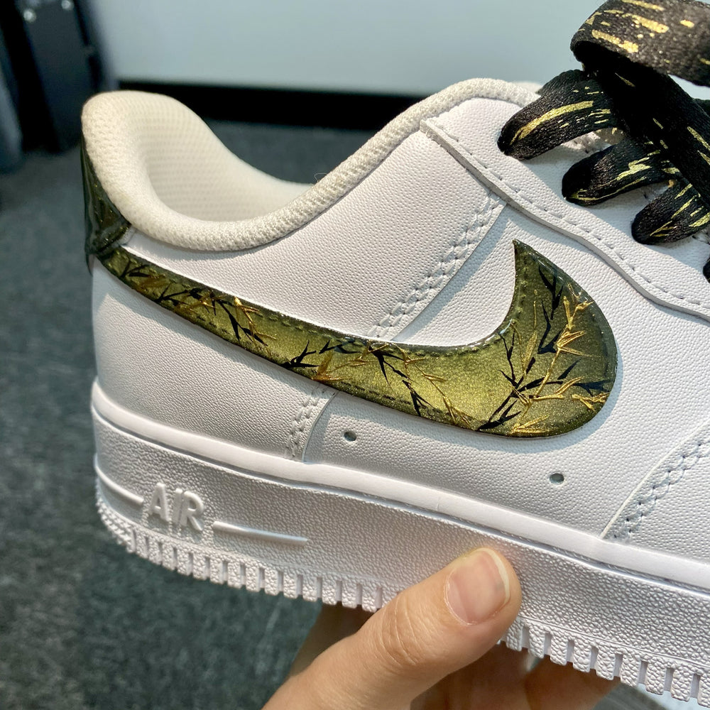Custom Air Force 1 White With Cat's Eye Gold Foil And Black Branch