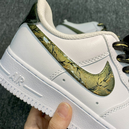 Custom Air Force 1 White With Cat's Eye Gold Foil And Black Branch