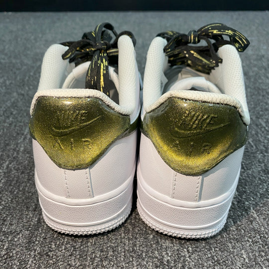 Custom Air Force 1 White With Cat's Eye Gold Foil And Black Branch