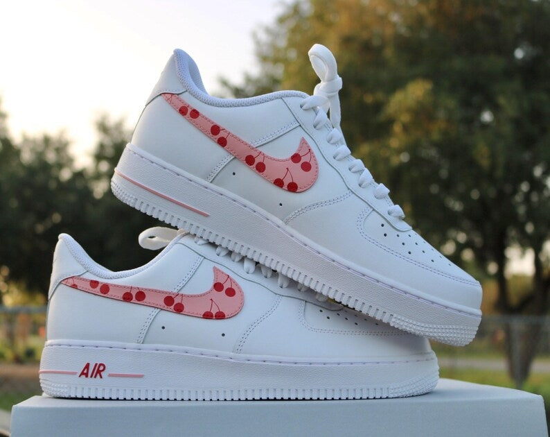 Custom Air Force 1 White With Cherry Pattern Swoosh