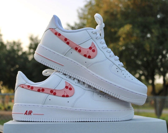 Custom Air Force 1 White With Cherry Pattern Swoosh