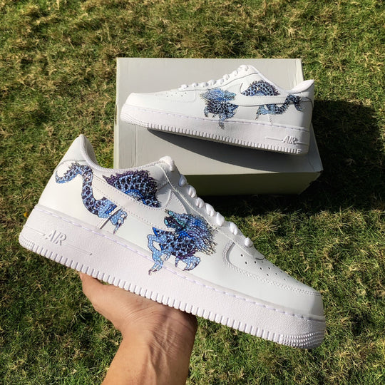 Custom Air Force 1 White With Dragon Patterns With Rhinestones