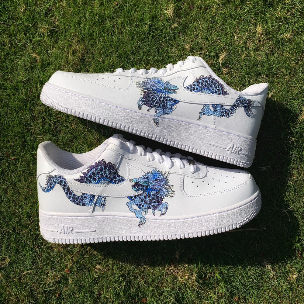 Custom Air Force 1 White With Dragon Patterns With Rhinestones