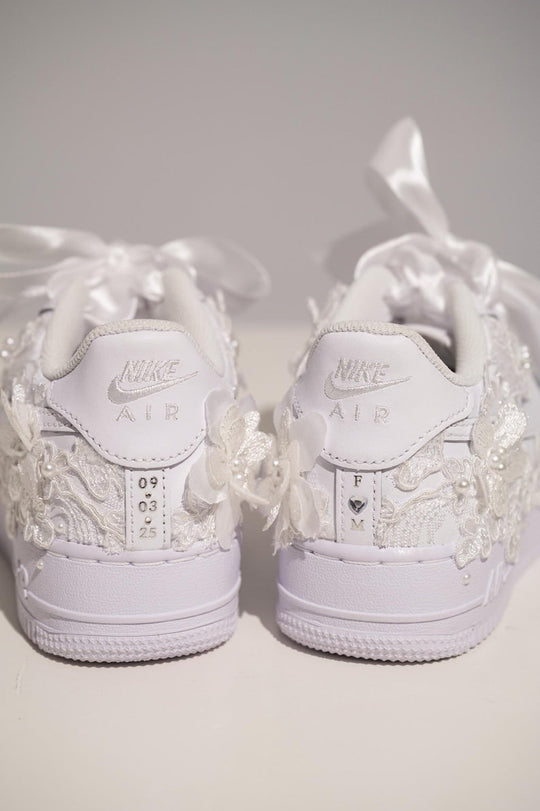 Custom Air Force 1 White With Floral Embellishments And Satin Ribbons 