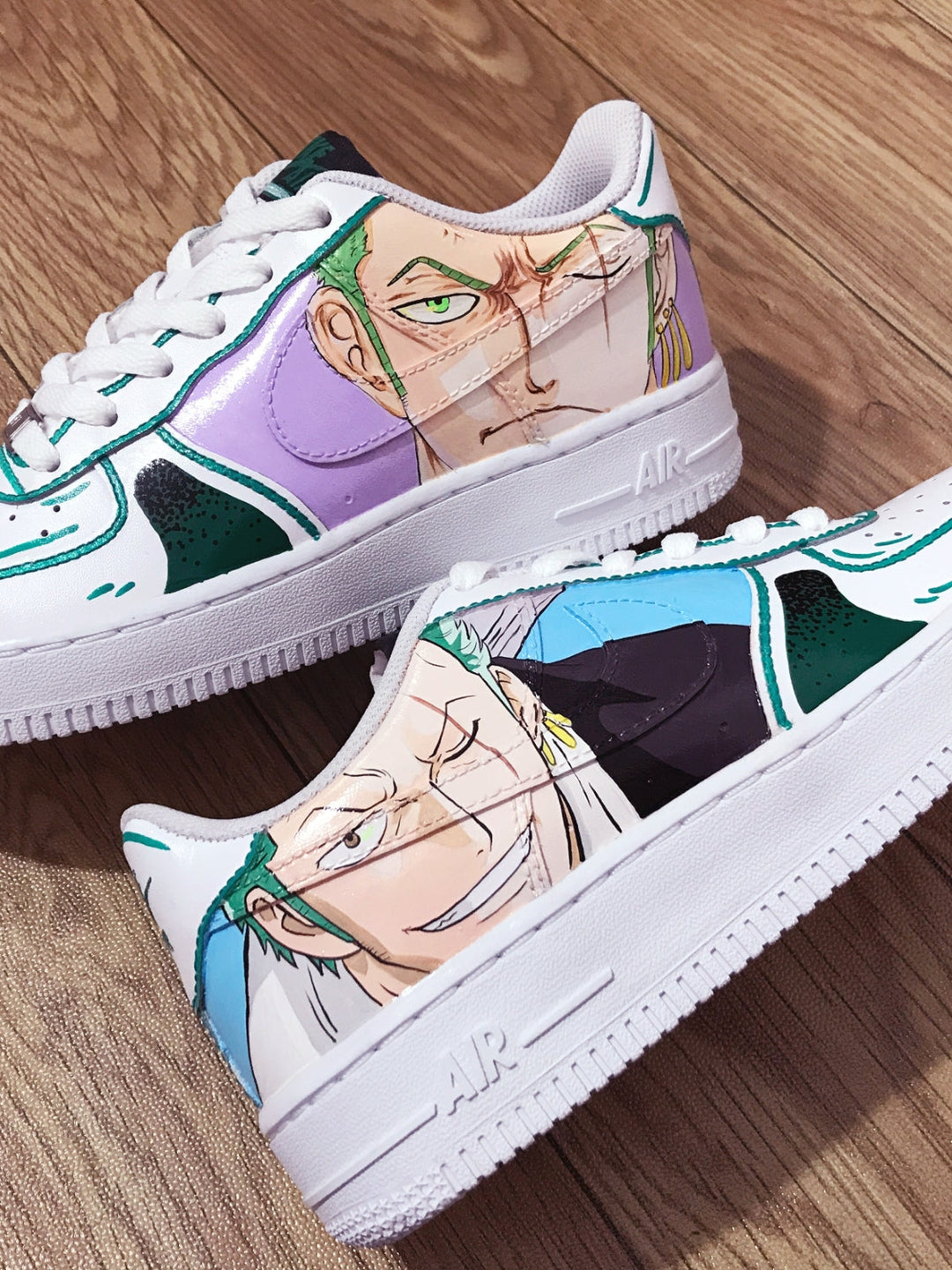 Custom Air Force 1 White With Green And Purple Zoro One Piece