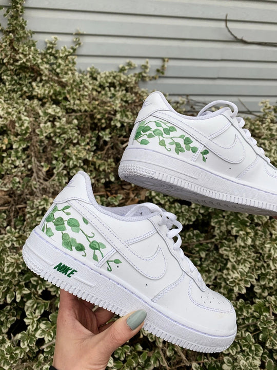 Custom Air Force 1 White With Green Vine Pattern