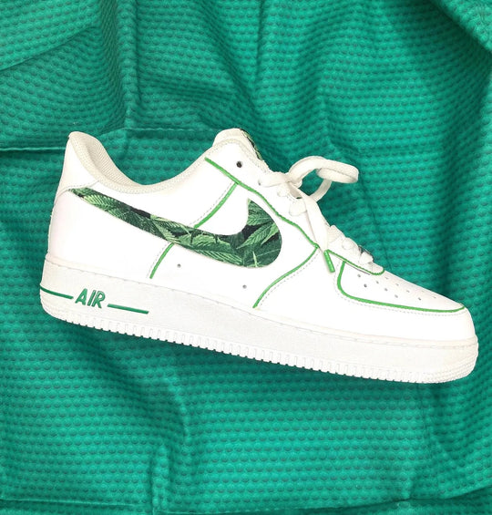 Custom Air Force 1 White With Leaf Pattern Swoosh