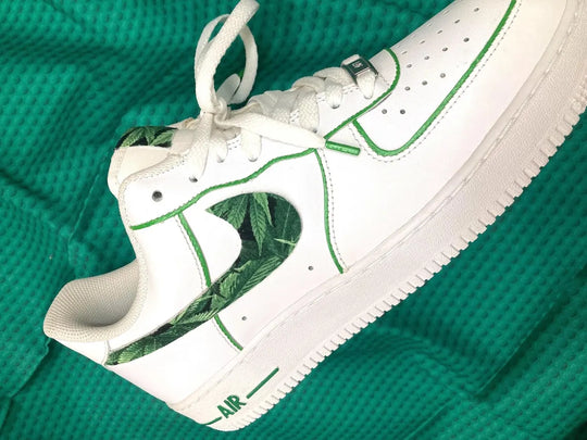 Custom Air Force 1 White With Leaf Pattern Swoosh