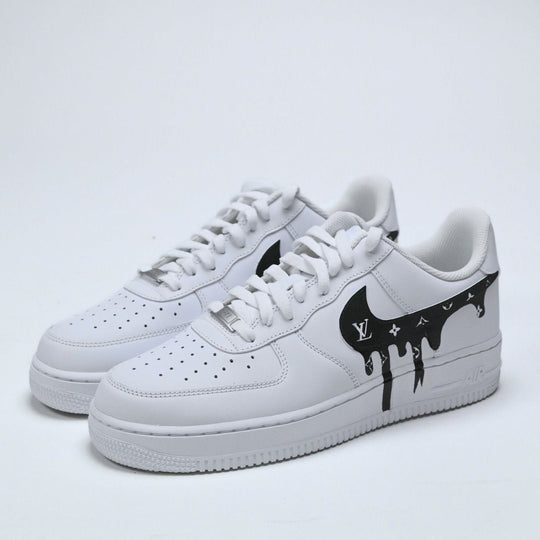 Custom Air Force 1 White With LV Logo Dripping Design 