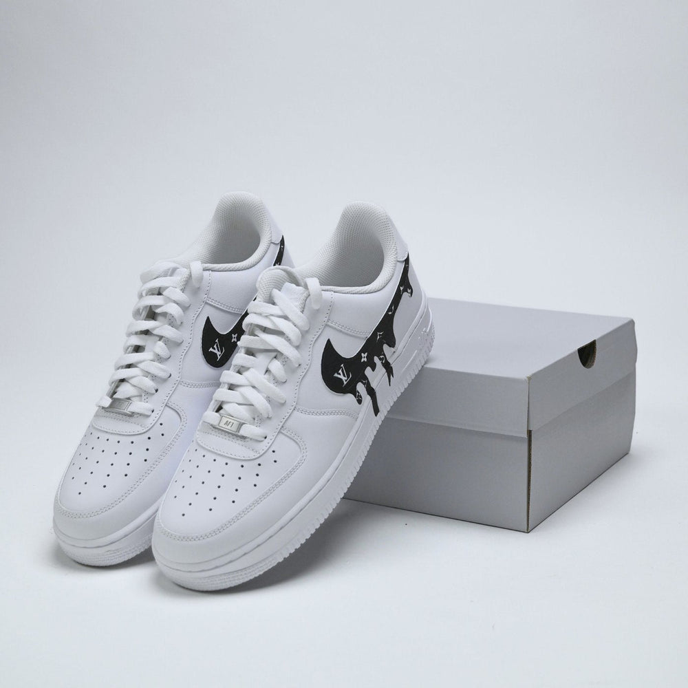 Custom Air Force 1 White With LV Logo Dripping Design 