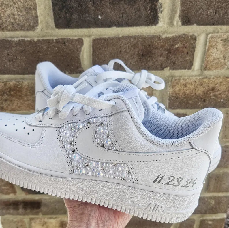 Custom Air Force 1 White With Pearl - like Decorations